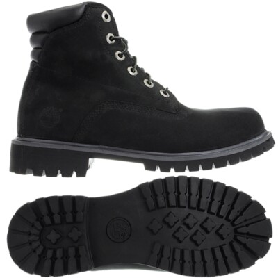 Timberland 6 Inch Basic Men s Waterproof Boots Black Nubuck Padded Collar NEW for sale